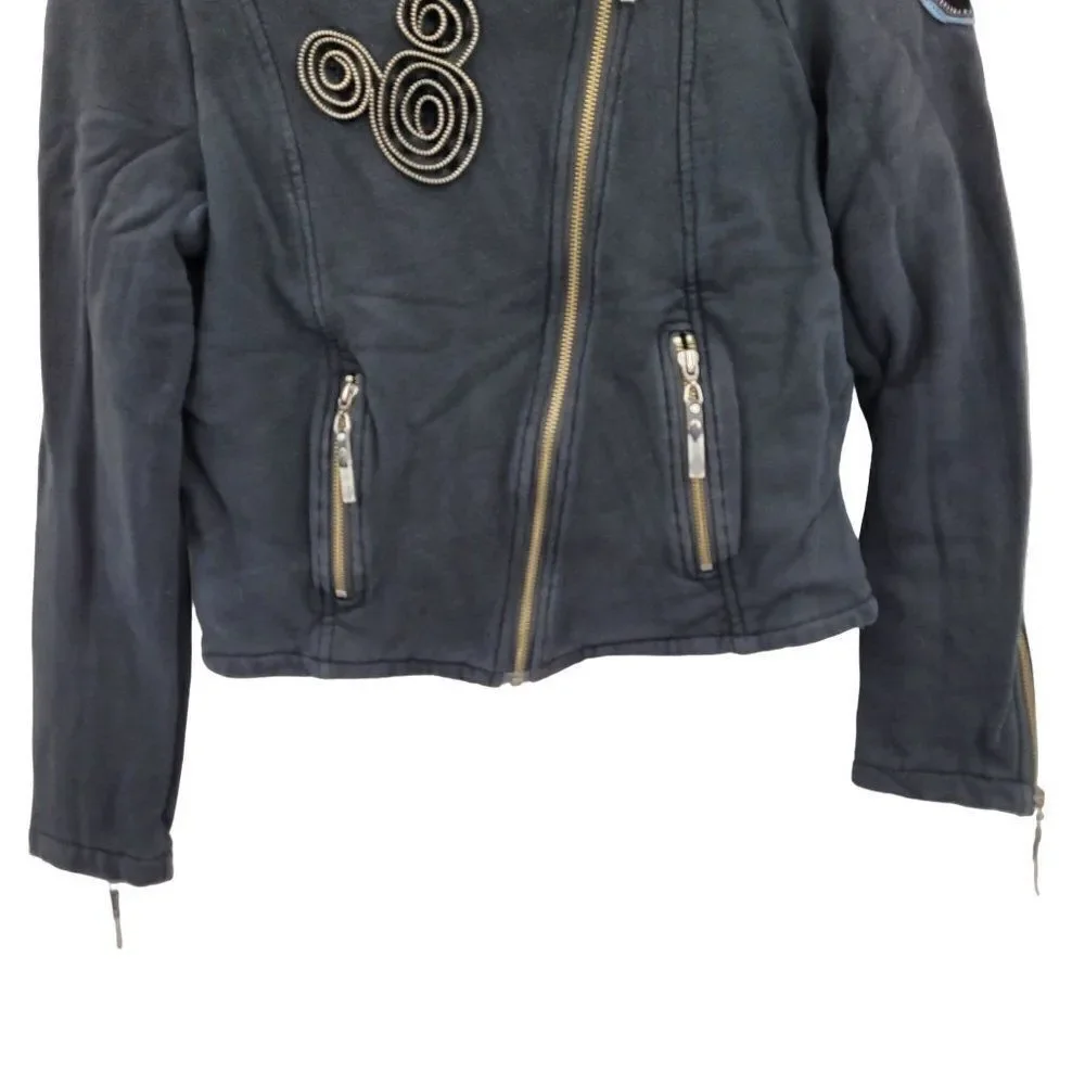 Disney Parks Disneyland Moto Jacket Sweatshirt M Black Sequined Mickey‎ 3D Zip